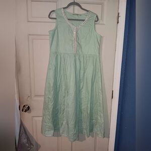 Avaasa Mint Green Sleeveless Party Dress Eyelet Embroidered Neck Sequins